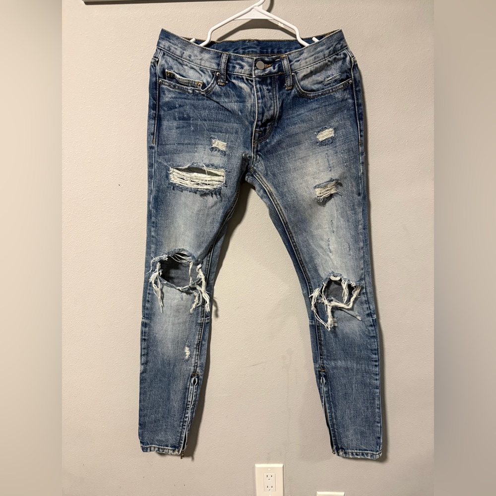 MNML Men's Distressed Blue Skinny Jeans
